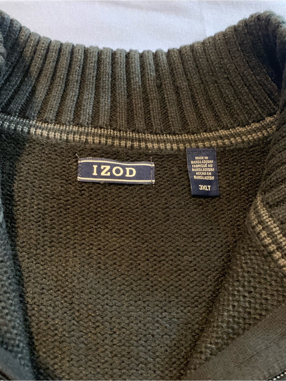 Izod Black Zip Mock Sweater with Mustard and Cream Fair Isle - Picture 5 of 8